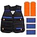 Produktbild Nixikoo® Verstellbare Taktische Weste Nerf Pistole Zubehör Tactical Vest mit blau Weiche Schaumstoff Darts + Clip Magazine für Nerf Gun N-Strike Elite Series (Schwarz West + 2 * 12er Magazine + 30 Darts)