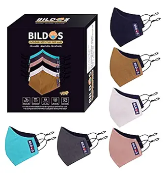 Bildos Cotton Unisex Without valve Reusable Face mask (Multicolour) - Pack of 6