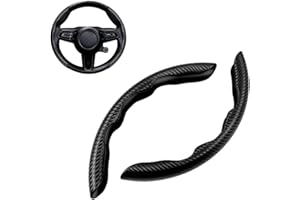 MZOLIFE Auto-Lenkradbezug, Universal-Lenkrad-Schutz, Kohlefaser, segmentierter Lenkradschutz, 2 Stück, rutschfest, Autounterstützung, Schwarz