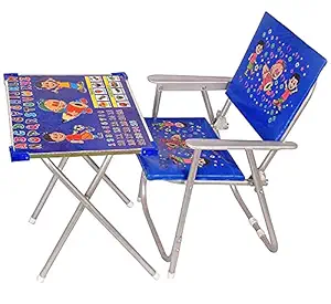 RUDRA CREATION-Best for Kids, ABCD,123 Vegetable and Fruit Name Pattern Printed Adjustable Foldable Study Table, for Kids Boy and Girl (Age Recomendation 2 to 6 Year Old , Color Blue)