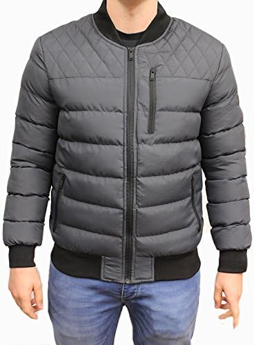 Modern Asthetics MA-1 DAMON Padded Zip Through Bomber Jacket (S, Charcoal)