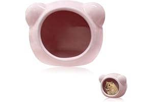 LuckyOpt Ceramic Hamster House, Cute Bear Shape Hamster Cave, Small Animal Summer Cool Hamster Hideout Habitat for Gerbil Mice, Chinchilla, Dwarf and Syrian Hamsters (Pink)