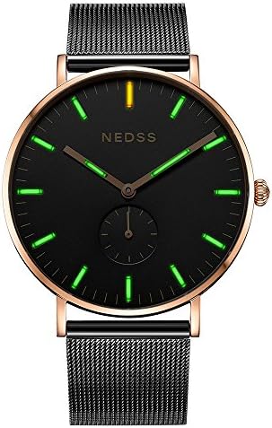 Men's Sport Tritium Military Watch Chronograph Calendar Waterproof Swiss Movement mesh Band Wrist Watch (green light-2)
