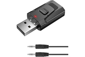 QINGCMING Adattatore USB Bluetooth 2 in 1 per TV, PC, Auto, Cuffie, Altoparlanti e Stereo – Trasmettitore e Ricevitore Bluetooth 5.0 Mini Chiavetta Audio, Jack 3.5mm, Senza Batterie, Porta USB