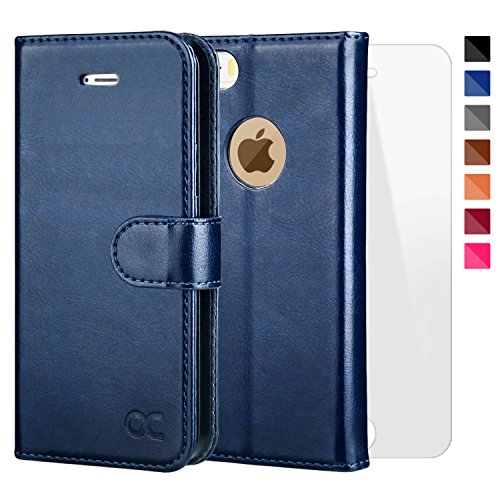 OCASE iPhone SE Case, iPhone 5S Case [Screen Protector Included] Leather Wallet Flip Case For Apple iPhone 5/5S/SE Devices - Blue