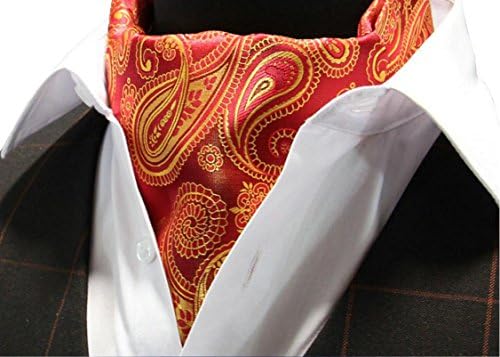 Mens Ascot elegant Cravat Jacquard woven necktie (Red/gold pattern)