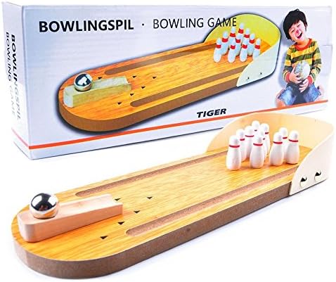Desktop Bowling Toy – Oklady Wooden Mini Tabletop Bowling Game Set with Lane, Ten Bowling Pins and Metal Ball