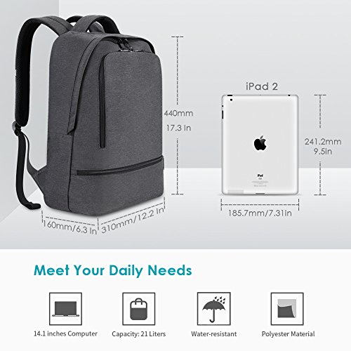 REYLEO Business Rucksack Herren Wasserdichte 14.1 Zoll Laptop Tasche Backpack Für Arbeit Und Stadt Grau - 5