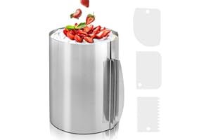 Gohytal Anello per Torta Alto 20cm, Anello Regolabile in Acciaio Inox, Regolabile 6-12 Pollici di Diametro con 3 raschietti, Forma Rotonda con Scala per la Preparazione di Torte, Matrimonio