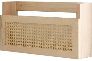 Kueohse 1 väggmonterad tidskriftshållare med filställ i trä rotting, ca 44 x 10 x 24 cm, bokhylla i rotting, träpostorganisat