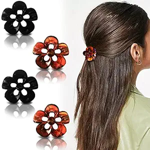 Sanas Flower Hair Clips For Women 4Pcs Mini Fashion Clips For Girls Stylish Fancy Hair Clips Mini Hair Claw Clips Clutures For Hairs For Women Girls Hair Clips Catch Clip Cute Clips Black Brown 4PC