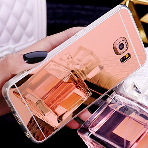 Galaxy S8 Hülle, Galaxy S8 Spiegel Hülle Mirror Case, Ukayfe Spiegel TPU Schutzhülle Silikon Handyhülle Tasche Case Cover für Samsung Galaxy S8 Rose Gold Plating Silikon Schutzhülle Luxus Glänzend Shiny Kristall Strass Rahmen Slim TPU Handy Gehäuse Hülle Ultradünnen Weiche Soft TPU Telefon-Kasten Handyhülle Mirror Spiegelnd Make Up Protective Case Cover Bumper für Samsung Galaxy S8 - Spiegel,Rose Gold