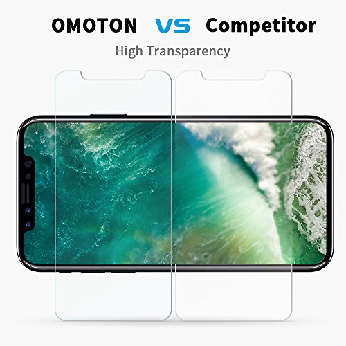 OMOTON  2 Unidades  iPhone X Protector de Pantalla  5 8 Pulgadas  2 5D Borde Dureza 9H Anti - Huellas Anti - Burbujas Kit de Instalaci  n Incluida