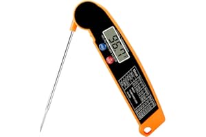 Lychico Digital Meat Thermometer, Foldable Probe, Auto On/Off, Instant Read with °F/°C, Perfect for Grilling BBQ, Kitchen Cooking, Baking, Liquids, Air Fryer, Orange