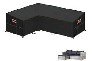 HEIMUNI Gartenmöbel Abdeckung für L-Form Sofas Wasserdicht Ecksofa Abdeckplane mit Belüftungsöffnungen, Winddicht Lounge Abdeckung Loungemöbel Abdeckhaube für L Form Lounge 150x215x80x80/65cm