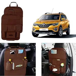 Oshotto Car Backseat Storage Organizer Phone Holder,Multi-Pocket for Bottles, Tissue Boxes,Kids Toy Storage and Great Travel Accessory Compatible with Renault Triber (Set of 2) - Brown