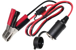 KUNCAN 2FT 12V 24V Female Car Cigarette Lighter Socket to Battery Alligator Crocodile Clips Connector, Car Battery Clamp-on Extension Charge Cable with 10A Fuse