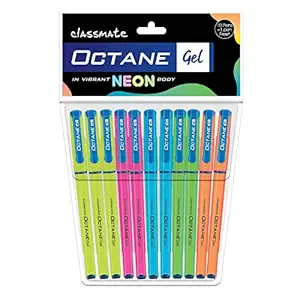 Classmate Octane Gel Pen- Neon Series (Blue)- Pack of 10 Pens + 1 Pen FREE
