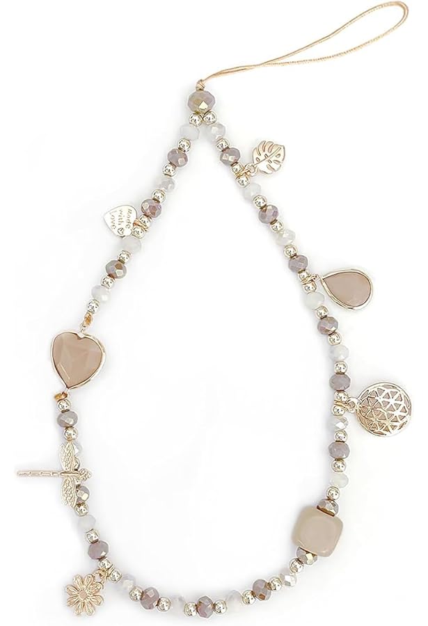 Longe De Téléphone Portable Avec Pendentif Fleur - Chaîne Perles Roses, Longueur 18cm, Pour Bracelet Ou Porte-clés, Anti-perte