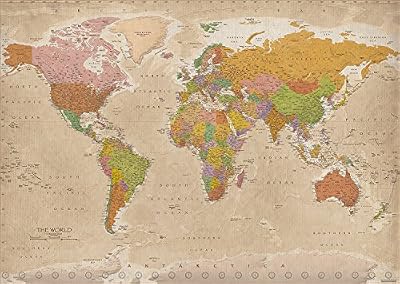 Up Close Poster XXL Carte du monde 2017 - Vintage - MAPS IN MINUTES® (140cm x 100cm)
