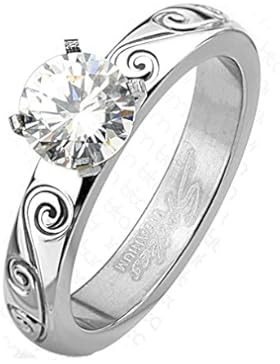 Paula & Fritz® Titan Ring silber 347mm breit Filigrane Eingravierung mit rundem Schnitt Zirkonia farblos verfügbare...