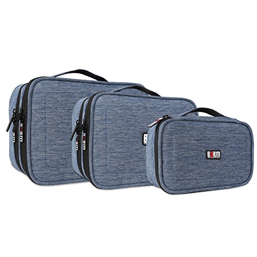 BUBM 3 Stücke Mehrfachfunktion Kabelorganiser Tasche Reisetasche mit Doppelschichten für Elektronische Zubehöre wie Netzteil, Maus und USB Stricks, Denim Blau - 9
