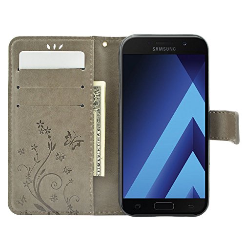 Samsung Galaxy A5 (2017) Hülle, Fraelc® Galaxy A5 (2017) Schutzhülle Flip Case mit Kartenfach und Standfunktion Schmetterling Muster Ledertasche für Samsung Galaxy A5 (2017), Grau - 2