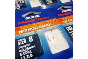 SILSTAR Match Team 24 (4 packs of 6) K83E Eyed - Wide Gape XTRA STRONG (Method Bands) Barbless Hair Rig Fishing Hooks - Available in size 8, 10, 12 and 14