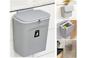 MUGYPYR Contenedor de compostaje para Cocina, 2.4 galones/9 litros, encimera o Debajo del Fregadero, Bote de Basura pequeño Colgante con Tapa para baño, Dormitorio, cubeta de compostaje Interior(Gris)
