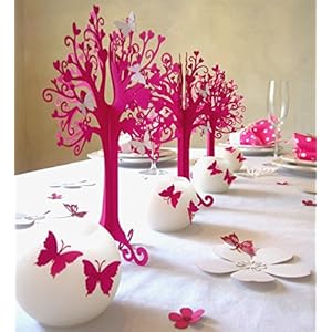 Kommunion |Herzbaum| Tischdeko| mit weißen schmetterlingen | höhe 23cm pink 10 stk mit 100 Schmetterlingen zum selbst ankleben