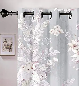 Lush Decor Digital Printed Floral Polyester Curtains for Door (7 feet, Light Grey) - Set of 2