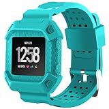 Greatfine Schutz Armband für Fitbit Versa, Robuste Sportarmband Schutzrahmen Ersatzbänder Abdeckung Silikon Zubehör Ersatzriemen für Fitbit Versa Fitness Smart Watch Armbanduhr (Sport Cyan)
