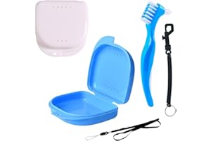 SV LIFE [Set 5 pzs] Cajas Ortodoncia + Cepillo Limpiador | incl. Mosquetón y Cordón para Colgar | Estuches con Agujeros para Dentadura postiza, Alineador, Férula, Retenedor (Azul + Blanco)