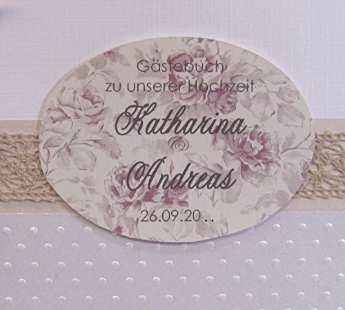 Vintage Gästebuch zur Hochzeit mit Namen 11030 weiss perlmut mit edler Spitze - 2