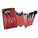 Luxury 21 PCS Professional Makeup Brush Tools Sets / Kits Natural Cosmetic Animal Hair Brushes with Pouch and Bag Black/Coffee/Red (Red)