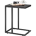 Chulovs End/Side Table, C Shaped Snack Table with Metal Frame, Rolling Casters, Industrial, for Living Room, Sofa Couch, Bedroom, Rustic Brown and Black (Black)