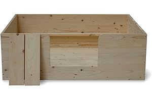 SunnyDogs Throwing Box for Puppies, Natural Puppy Crate, Throwing Box with Puppy Outlet, Pine Wood Litter Box, 80 x 80 x 40 cm