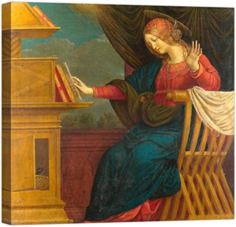 LuxHomeDecor Framework Print on Canvas with Wooden Frame Gaudenzio Ferrari The Annunciation, The Virgin Mary 90x90 CM
