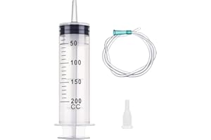 PRIMETEQ 1 x Syringe 200 ml/cc with Hose, Reusable, Individual Packaging, Sterile, Measuring Liquids, Plant Watering, Animal Feeding, Scientific Laboratories, Industry