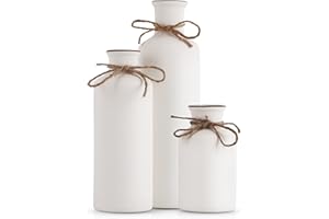 QIANLING - Lot de 3 vases en céramique blanche - Décoration minimaliste bohème - Moderne - Blanc Mat - Carré - Polyvalent - Salle de séjour - Vase