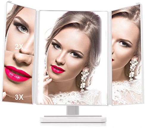 Makeup Vanity Mirror 22 Leds Touch Screen Trifold 2X/3X Magnification Illuminated Mirror with 180° Adjustable Stand (White)