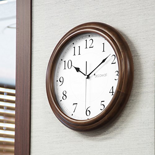 Decowall DSH-W32BS Nicht Tickende Stille Holz Wanduhr Modern für Wohnzimmer Küche Büro (Braun, 32cm) - 5