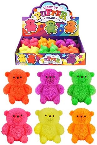 Henbrandt 12X 9cm LIGHT UP PUFFER BEARS ASSORTED COLOURS BULK WHOLESALE STOCKING FILLERS LOOT BAGS PARTY BAGS