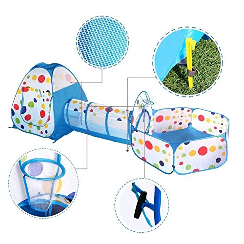 Travel Dream Foldable Kids Toddler Pop Up Play Tent with Tunnel and Ball Pit with Zippered Storage Bag For Kids Indoor Outdoor Playhouse Children Play Gaming Toys