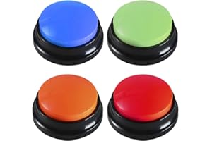 SKJJL Buzzer Mit Aufnahmefunktion Hunde, 4 Stück Answer Buzzers Hund, Buzzer mit Sound Hund, Answer Buzzers Hund, Buzzers Aufnahmefähige Tasten für Hund Interaktion