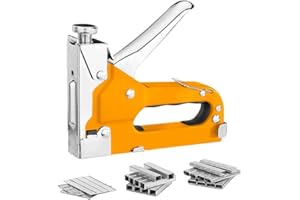 TOPOLENASHOP Spillatrice Manuale 3 in 1 per Legno e Tappezzeria – Graffatrice con 600 Graffette Tipo D, U, T – Utensile Fai-da-Te Ergonomico per Fissaggi – Resistente e Facile da Usare – Arancione