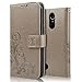 Produktbild achoTREE LG K8 2017 Hülle, Glückliche Blumen + 3 Films Schutzfolie Leder Tasche Handyhülle für LG K8 2017 Schutzhülle, TPU & PU Leder Schale mit Magnetverschluss, Grau 5.0 Zoll