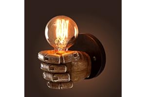 STOEX Applique a forma di mano Pugno Creativo Lampada da parete vintage retrò Rame Metallo Colore ruggine Illuminazione da cucina Sala da pranzo Loft Camera da letto（Destra）