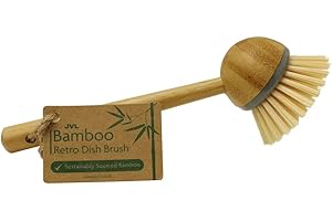 JVL - Spazzola Rotonda in bambù con Manico Lungo, Colore: Naturale