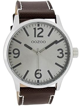 Oozoo Damenuhr mit Lederband 45 MM Silbergrau/Dunkelbraun C7407